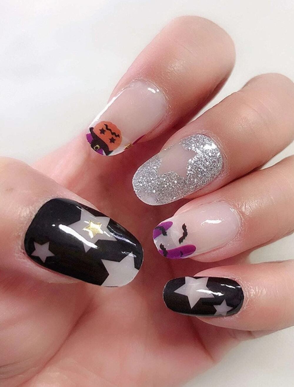 Halloween Pumpkin Ghost Nail Wraps, Ghost Pattern Nail Strips Stickers - 2363
